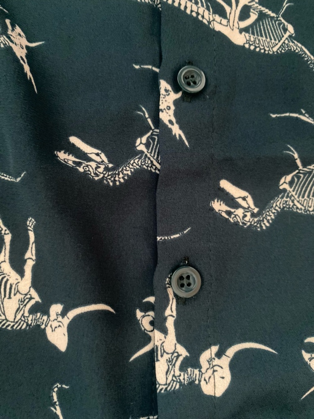 Joanie Dinosaur Skeleton Print Blouse Green Button Front Top UK 8 US 4 - Picture 4 of 12